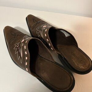 Sonora By Double-H Boots Western Mules Brown & Pink Leather bohemian Size 9.5M